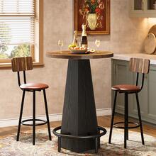 LITTLE TREE Bar Table, 37.4" High Round Pub Table For Small Bars, Dining Room, Kitchen, Rustic Brown (Only Table) - 質樸的棕色和黑色 - 查看 4
