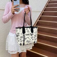 1 chiếc túi tote in hình hoạt hình dễ thương và nghệ thuật, túi đeo chéo, túi đựng đồ dung tích lớn. - Xem 13