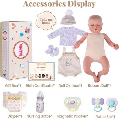 DreamyDolly 20 Inch Lifelike Sleeping Reborn Baby Boy Doll, Realistic Newborn With Soft Cloth Body, Outfit And Accessories, Toy Gift For Kids 3+