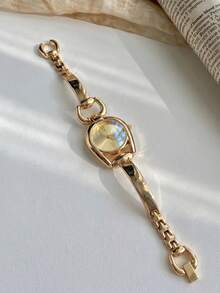 Đồng hồ thạch anh thời trang nữ, đồng hồ đeo tay kiểu vòng tay mạ vàng, thanh lịch, thích hợp đeo hàng ngày và làm quà tặng. - Vàng - Xem 3