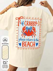 1 Piece Women's Graphic T-Shirt With "If You're In A Bad Mood, Please Go Back To The Beach" Print, 100% Cotton, Double-Sided Print, Casual Summer Style, Plus Size. | Clothing - 軍綠色 - 查看 3