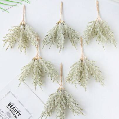 1PC (6 Heads) 7.08 Inch Artificial Plant, Mini Reed Bouquet, Diy Wreath Material, Bride Wrist Flower, Chest Flower, Headband Accessory, Wedding Decoration, Home Decoration, Valentine's Day Gift, New Year's Gift, Candy Box Packaging, Birthday Party Cake Decoration Material, Birthday Gift