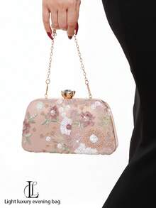 时尚刺绣花卉手拿包，适合晚宴、宴会、婚礼等场合，随机剪裁设计，优雅女士配饰，新娘派对最佳选择，闪亮水钻手提包，完美适用于派对、婚礼、盛会等场合。 - 粉色 - 查看 1