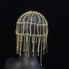 1pc Luxury Bridal Headpiece, Rhinestone Tassel Hair Accessory For Wedding, Banquet, Long Hair - Golden - View 10