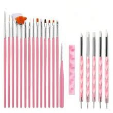 Bộ cọ vẽ móng màu hồng, 21 món dụng cụ làm móng hoàn chỉnh bao gồm cọ vẽ, bút silicon và dụng cụ chấm móng. - Hồng - Xem 8
