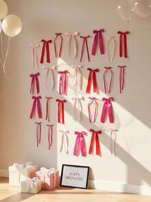 9/18/36Pcs Pink Red Satin Ribbon Bows For Wall Decor, Pre-Tied Bows For Party Backdrop, Baby Shower, Wedding, Birthday, Room Decor - Pink Series - View 6