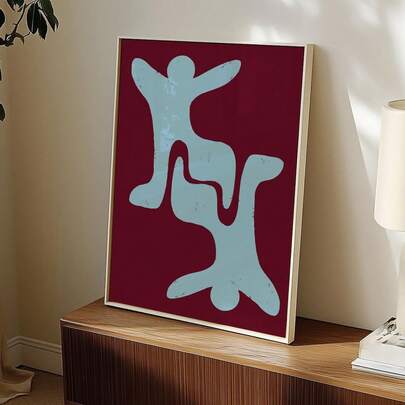 1pc Abstract People Standing Poster, Sky Blue And Reddish Brown Wall Art Print, Hand Drawn Illustrated Poster Print, Abstract Figure Print, Modern Figurative Art Home Decor, No Frame
