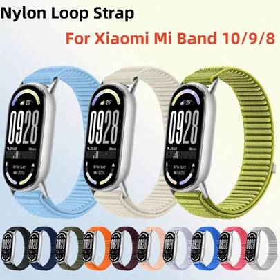 1 dây đeo thay thế bằng nylon thoáng khí cho vòng đeo tay thể thao Mi Band 10/9/8, kèm đầu nối kim loại và phụ kiện dây đeo nylon có khóa dán.