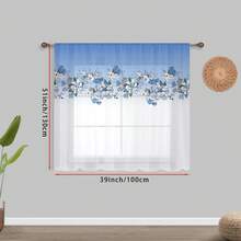 1pc Modern Blue Ombre Floral Sheer Curtain - 3D Digital Print, Rod Pocket Design, Suitable For Bedroom And Living Room Decor, Translucent Polyester Fabric, Easy Care - Multicolor - View 14