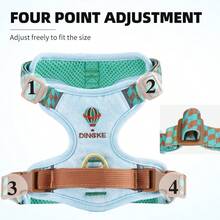 Bộ dây đeo và dây dắt chó bằng vải denim - Họa tiết thêu, Bộ dây đeo và dây dắt hình chữ H - Thiết kế điều chỉnh được, chống kéo giật và chống thoát, bốn khóa trượt phù hợp với mọi kích cỡ. Thiết kế ôm sát loại bỏ khoảng trống, ngăn ngừa chó bỏ trốn. Đảm bảo an toàn tuyệt đối cho mỗi chuyến đi chơi. - Màu xanh nhạt - Xem 8