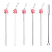 1/4/6pcs Set Cartoon Pink Octopus Shaped Reusable Glass Straws, Valentine's Day Gift, Ocean Theme Party, Family Gathering, Music Festival Essential, Transparent Reusable Straw Tableware Set, Must-Have Drinking Accessory - View 8