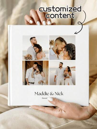 Personalized Wedding Guest Book, Engagement Signature Book, Minimalist Wedding Guest Book, Wedding Anniversary Gift, Can Be Made Into Photo Album, Customized Wedding Reception Memory Album, Modern Wedding Guest Book, High-Quality Handmade Printed Book, White Modern Wedding Registry Book, Square Personalized Wedding Guest Book