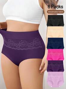 6 paquetes de bragas triangulares suaves y cómodas con aplicaciones de encaje para mujer de talla grande - Multicolor - Ver 2