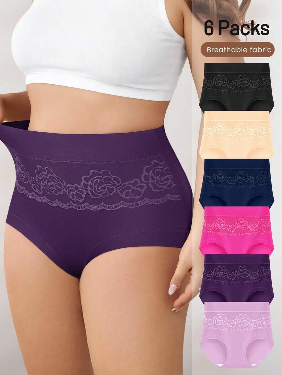 6 paquetes de bragas triangulares suaves y cómodas con aplicaciones de encaje para mujer de talla grande