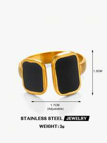 1pc Stainless Steel 18K Gold Plated Personalized Hip-Hop Black & White Drip Oil Geometric Ring, Suitable For Women's Daily Wear And Party - Multicolor - View 6