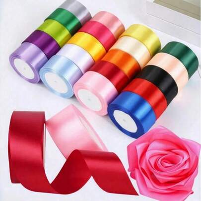 1 cuộn ruy băng satin rộng hai mặt, ruy băng trang trí hộp quà, phụ kiện may mặc, ruy băng dệt dùng trang trí đám cưới, sinh nhật, lễ hội, ruy băng hoa hồng DIY (22 mét/cuộn)