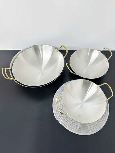 1pc Extra Thick Stainless Steel Pot, Alcohol Stove, Commercial Use, Small Hot Pot, Seafood, Dry Pot, Restaurant, Golden Ear, Cauldron