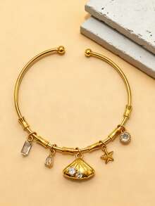 1pc 18K Gold Plated Copper Adjustable Bangle Bracelet, Bohemian Style Star, Moon, Evil Eye, Tassel, Bear Pendant, Punk Goth Jewelry, Suitable For Halloween, Thanksgiving, Winter Party, Great Gift For Teenagers, Women Jewelry Accessories - Multicolor - View 17