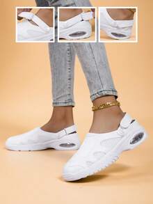 White Solid Color Polyester (Polyester) Hook And Loop Slip-On Mules, Suitable For Office Wear In Summer - White - View 1