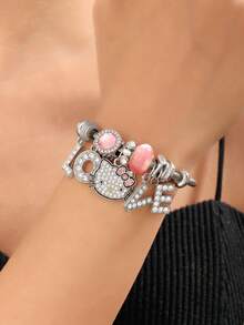 SANRIO 1pc Fashionable Hello Kitty Style Bracelet, Cute Gift Idea For Friends - Gold - View 2