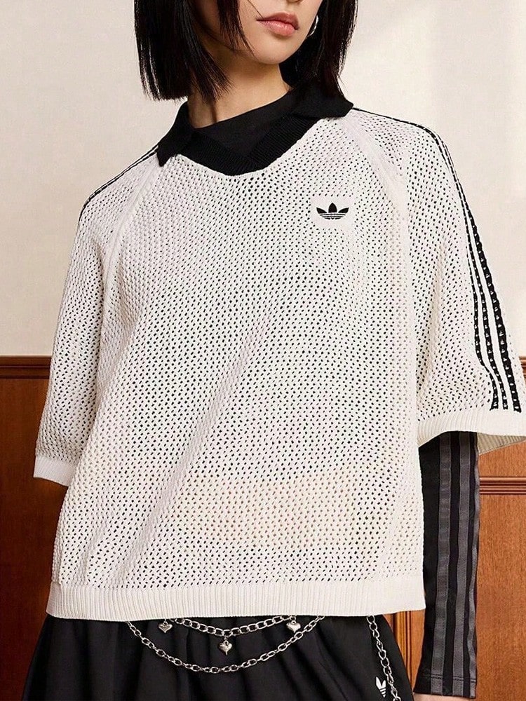 Áo Polo nữ adidas Originals KC6490, kiểu dáng rộng rãi, tay ngắn, chất liệu dệt kim móc. - trắng - Xem 1