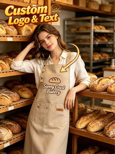 1pc Customizable Logo & Text Baking Apron - Personalized Professional Kitchen Apron Suitable For Bakers, Cafes And Bakeries, Customize Your Own Logo And Text, Durable Fabric With Front Pocket, Great For Baking, Cooking, Grilling And Coffee Work Attire, Ideal For Home Bakers, Baristas And Small Business Owners