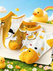 5 đôi tất cổ ngắn unisex họa tiết vịt hoạt hình dễ thương, đa năng, phù hợp cho cả nam và nữ, mùa xuân/hè. - Nhiều màu - Xem 7