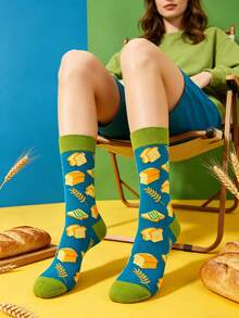 1 đôi tất dài đến bắp chân, kiểu dáng bánh mì xanh, unisex, phù hợp cho mọi mùa. - màu xanh lá - Xem 2