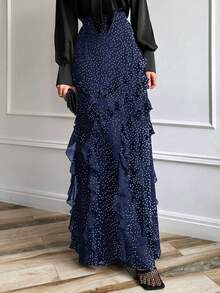 Đầm hè Look Polly dành cho nữ, được làm từ chất liệu vải nhẹ, thoáng khí và thoải mái, với thiết kế viền bèo nhún và họa tiết chấm bi. - Màu xanh hải quân - Xem 5