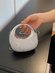 New Acrylic Mini Handbag, Fashion Clutch Purse, Personalized Crescent Moon Shaped Evening Bag With Chain Strap - Silver - View 12