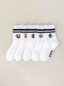 Marvel 1/5 pares de calcetines para niños con estampado de Spider-Man y Thor, calcetines de burbujas, calcetines de volantes de burbujas, calcetines de tripulación blancos con doble raya negra, calcetines tobilleros para niñas, calcetines tobilleros para niños, calcetines tobilleros suaves y transpirables, calcetines náuticos antideslizantes, calcetines tobilleros con estampado de dibujos animados geniales, estilo casual lindo - Multicolor - Ver 4