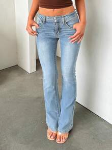 Retro High Waist Button Fly Slim Fit Washed Skinny Jeans, Casual Chic Simple Versatile Women's Denim Pants Spring - Light Wash - View 4