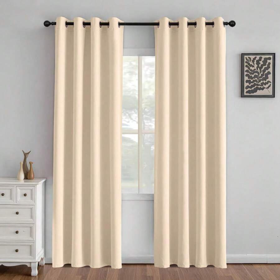 1 Piece Thermal Blackout Curtain 135x225 Cm, Total Light And UV Ray Blocking, Noise And Temperature Insulation, Ideal For Bedroom, Living Room Or TV Room - 淺咖哩色 - 查看 1