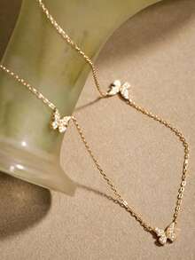 1pc S925 Sterling Silver Luxury Rhinestone Butterfly Necklace, Elegant Minimalist Necklace For Women, Fresh Mori Style Delicate Cute Ins Clavicle Chain, Versatile For Daily Wear And Gatherings, Exquisite Fashion Quality Gift - Butterfly - View 9