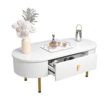 Coffee Table With Two Drawers, Gold Handles And Legs, Curved Corners - 白色 - 查看 9