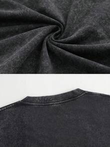 Washed Cotton Sublime Sun Graphic Print Short Sleeve T-Shirt, Casual Oversized Crew Neck Tee For Men, Suitable For Daily Wear, Summer Outings And Music Festivals - 髒髒洗黑色 - 查看 7