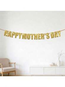 Gold Glitter Letter Mother's Day Hanging Flag Wall Decor Banner, Holiday Party Decoration, Living Room Photo Backdrop, Gift Ornament - Multicolor - View 3