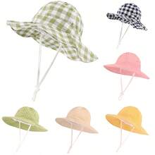 Baby Sun Hat, Unisex Infant Wide Brim Hat, Baby Bucket Hat, Toddler Beach Hat - Plaid Wide Brim Sun Hat - View 3