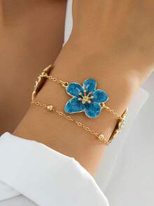 pieza de pulsera de doble capa con forma de flor de frangipanilo en azul degradado, hecha mano, estilo vacaciones de verano, para mujer, regalo de boda (debido la artesaní, la cantida - Blanco - Ver 3