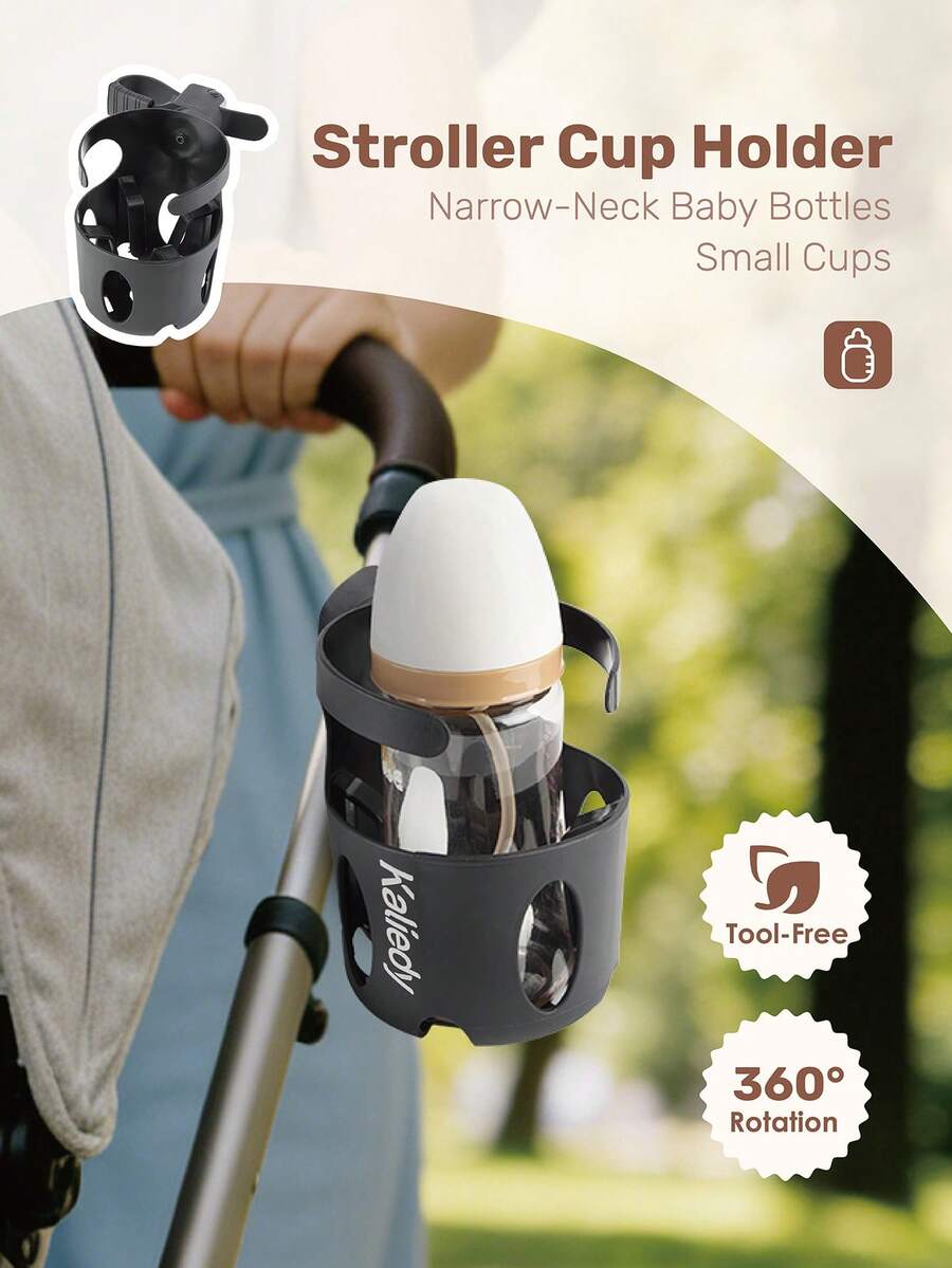 1pc Baby Stroller Bottle Holder With Adjustable Strap, 360° Rotating ABS Cup Holder Fits Narrow Neck Bottles & Small Cups, Secure Attachment To Prevent Spills & Shaking, Perfect Gift For Baby Travel - Multicolor - View 1
