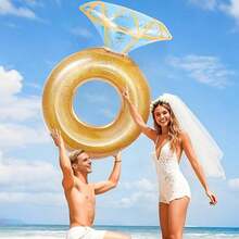 Pool Floats, Inflatable Diamond Ring Pool Float, Large Engagement Ring Floatie For Bachelorette Party, Swim Tube River Lake Wedding Bride Stagette Decor Fun Raft For Adults, Gold - Pink - View 5