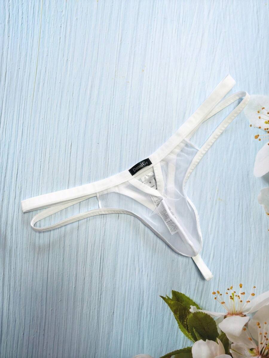 DomiGe 1pc Soft Mesh Low-Waist Sexy Thong Underwear For Men - White - View 1