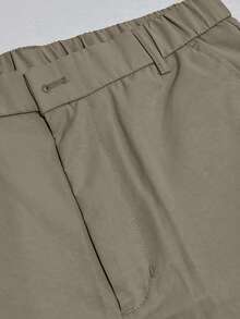 Men's Solid Color Casual Elastic Waist Straight Shorts With Button, For Daily Wear - Black - View 7
