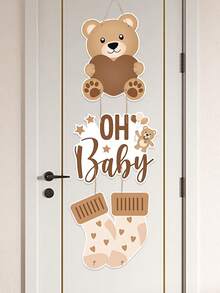 1 set Decoración colgante de puerta con tema de oso marrón "OH Baby", letrero colgante bohemio marrón "OH Baby" con oso y calcetín, para decoración de puerta de fiesta de revelación de género y baby shower, decoración de fondo para fiesta de 1er cumpleaños, suministros de decoración para fotografía de baby shower, regalo de baby shower, decoración de revelación de género, decoración colgante de puerta como accesorio fotográfico para fiesta de cumpleaños - Oso pardo - Ver 4