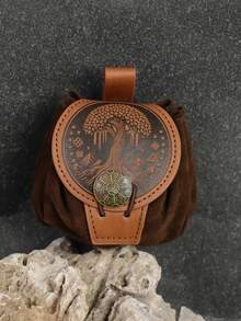 1pc Celtic Dragon Pattern PU Leather Drawstring Coin Pouch, Nordic Rune Bag, Medieval LARP Costume Accessory - ZSJ - View 6