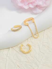 3pcs Fashionable Versatile Rhinestone Inlaid C-Shape Ear Cuff Earrings For Women Without Piercing - Gold - View 2