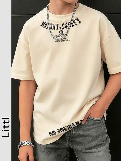 Boys & Teens Casual Printed Round Neck Short Sleeve T-Shirt, Summer Top