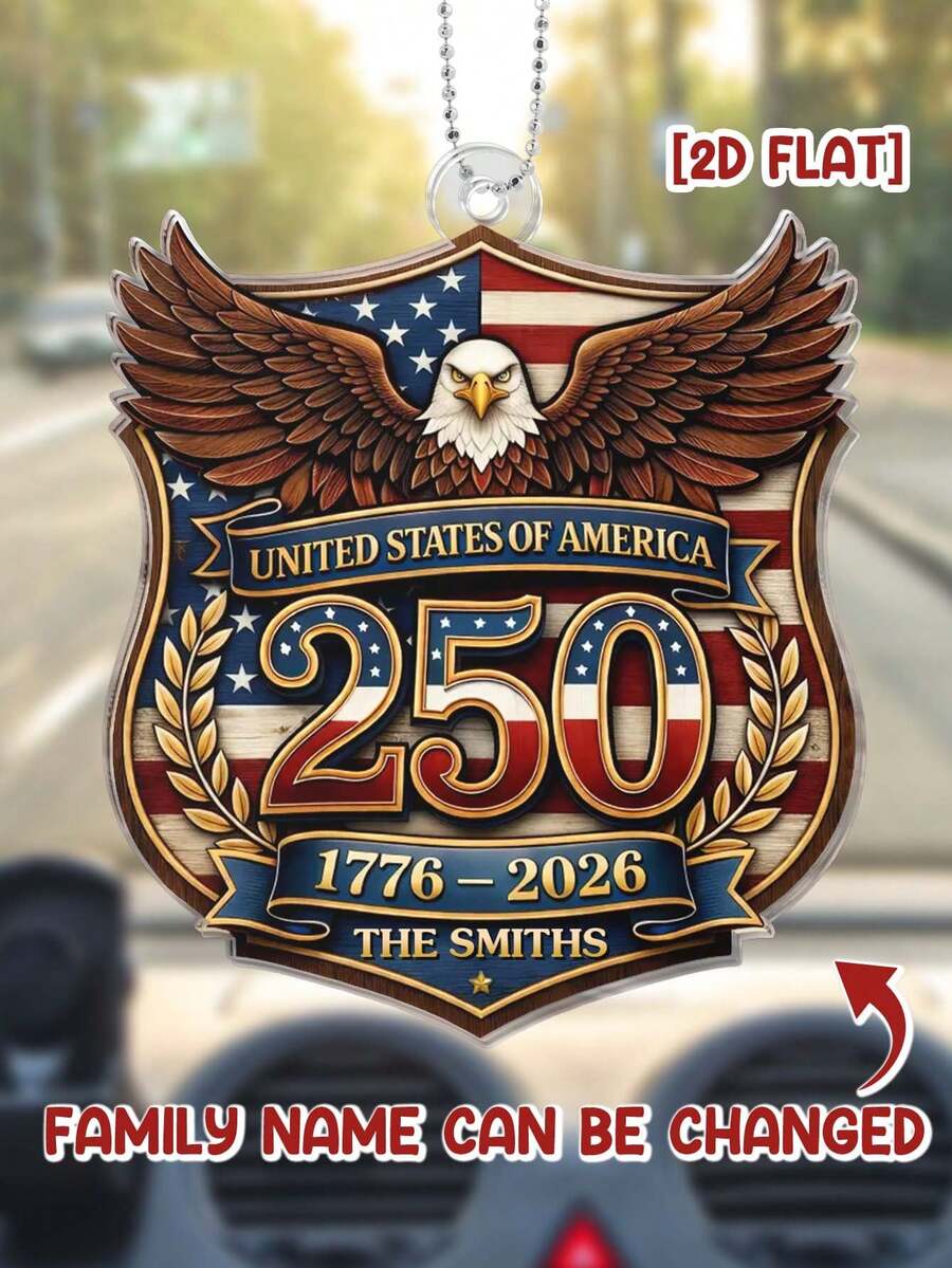 Catygift 2D平面汽车装饰，美国建国250周年纪念装饰，1776-2026爱国主义装饰，个性化家族姓氏汽车配件，美国家庭爱国主义汽车装饰