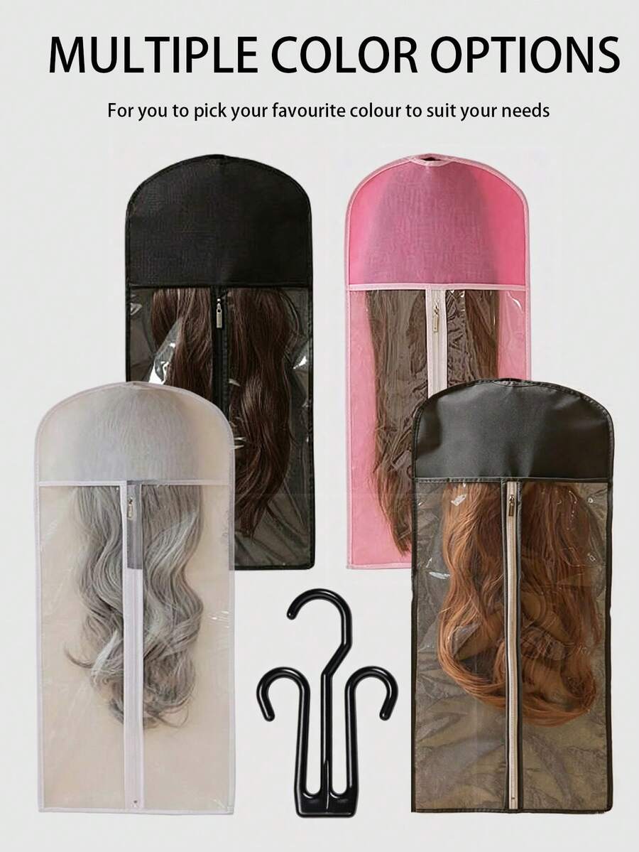 3pcs/2pcs/1pc Wig Storage Bag, Portable Wig Storage Bag With Plastic Hook, Dust-Proof And Moisture-Proof, Wig Hook, Convenient For Storage And Travel