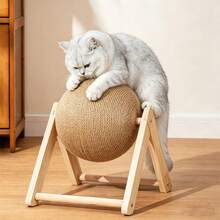 1pc Upright Cat Scratching Board, Natural Sisal Rope Cat Scratch Ball, Rotating Pet Toy For Cats And Rabbits, Wooden Interactive Indoor Pet Toy - Multicolor - View 3